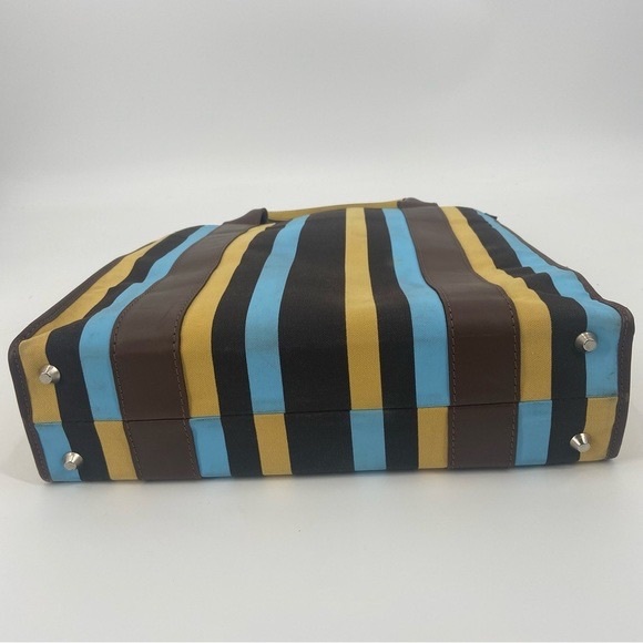 TRAMONTANO Napoli Italian Leather and Canvas Tote Bag Made in Italy - Picture 2 of 9